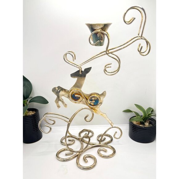Vintage Metal Reindeer Candle Holder With Scroll Design - Picture 4 of 9